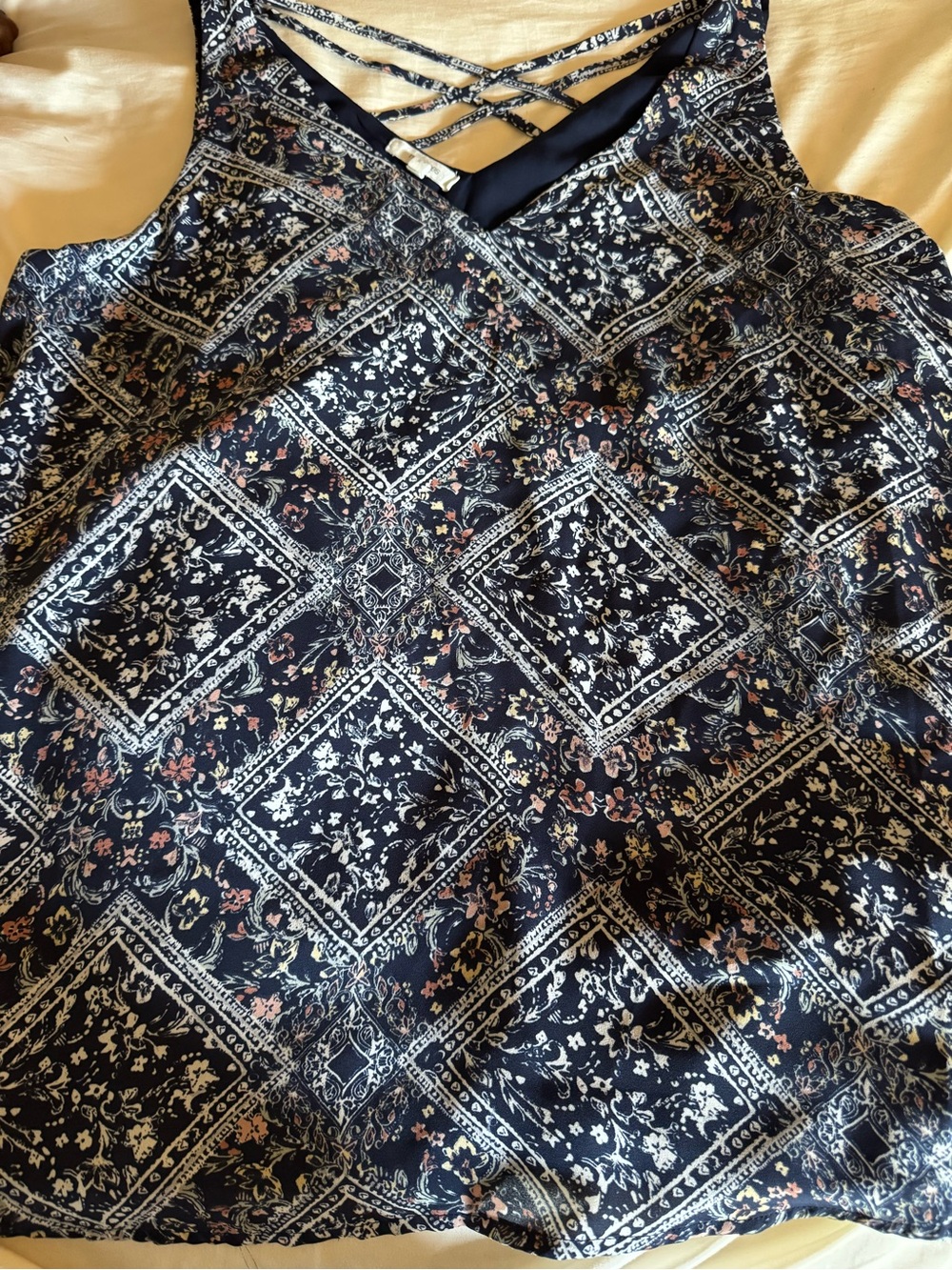 Maurices Navy Blue Floral Print Crisscross-Back Tank